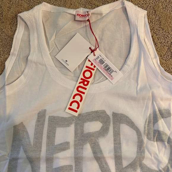 Fiorucci White Tank Top with Gray Print. - Picture 3 of 6